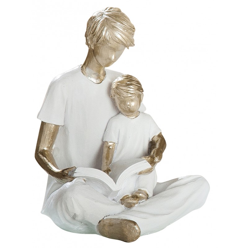 dekojohnson Deko Skulptur Papa mit Kind sitzend 12,5x11,5x14 cm