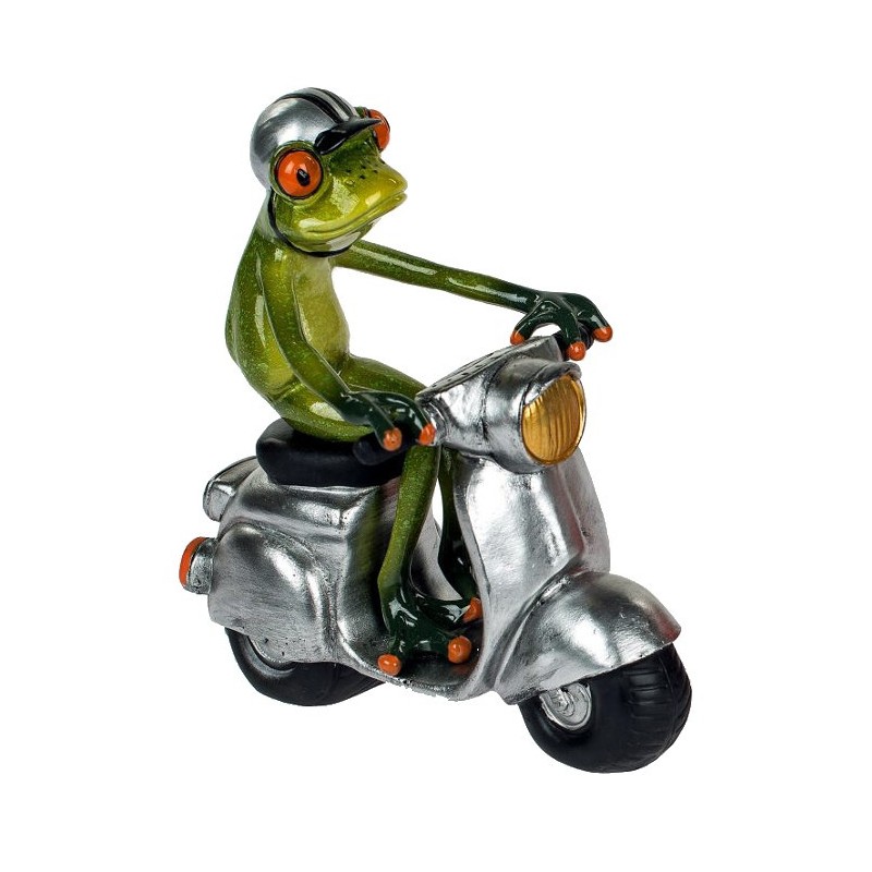 Deko Figur lustiger Frosch auf Roller grün silber 15x16 cm