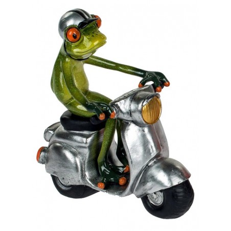 Deko Figur lustiger Frosch auf Roller grün silber 15x16 cm