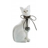 GILDE exklusive Dekofigur Katze weiß gewischt mit Silberherz, 11,5x27 cm