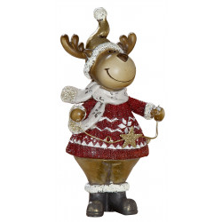 dekojohnson Weihnachts Elch Figur mit Stern rot gold beige 11x21cm