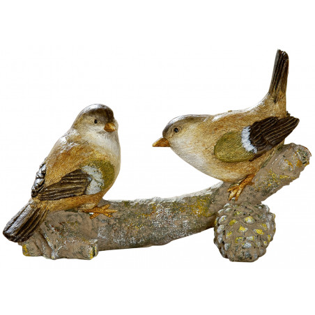 dekojohnson Deko Figur Vogel Paar auf Ast grün braun beige