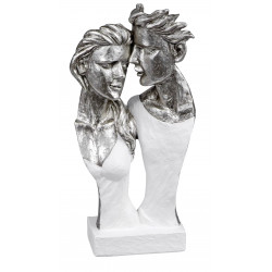 dekojohnson moderne Deko Büste Skulptur Paar Weiss Silber 17x35cm