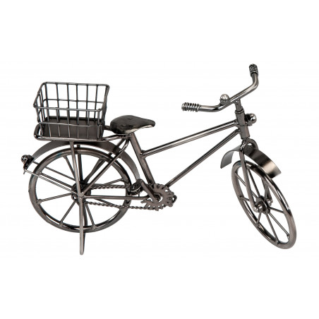 dekojohnson Deko Fahrrad mit Korb glasiertem Eisen schwarz 24cm