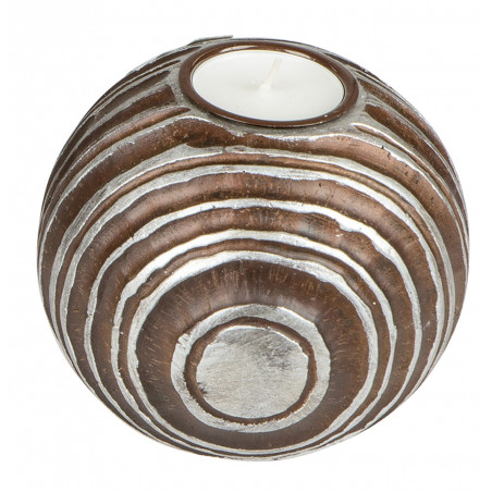 dekojohnson antiker Teelichthalter Teelichtleuchte Kerzenhalter Kugel rund braun silber 12 cm Ø Tischdeko
