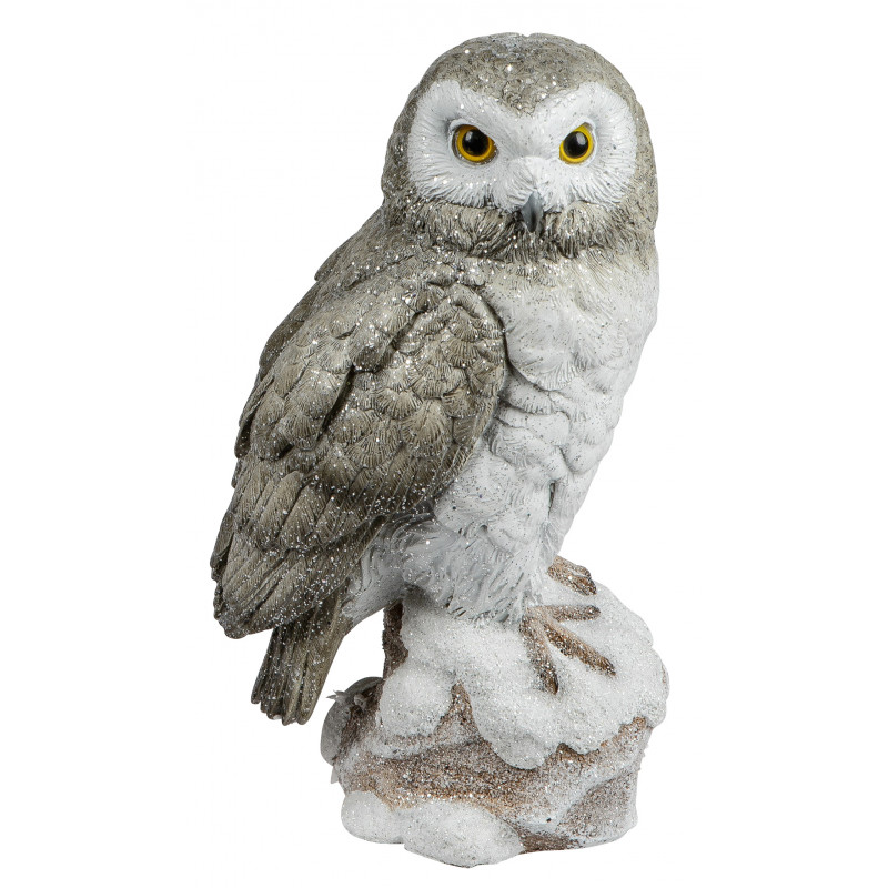 dekojohnson Eule Owl Eulen-Figur Deko-Kautz Herbsteule Herbstdeko/Weihnachten Schneeeule Wintereule Grau Weiß 25cm Groß
