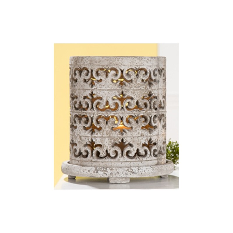 GILDE Windlicht Bourbon auf Schale, antik steinfarben, 32 cm