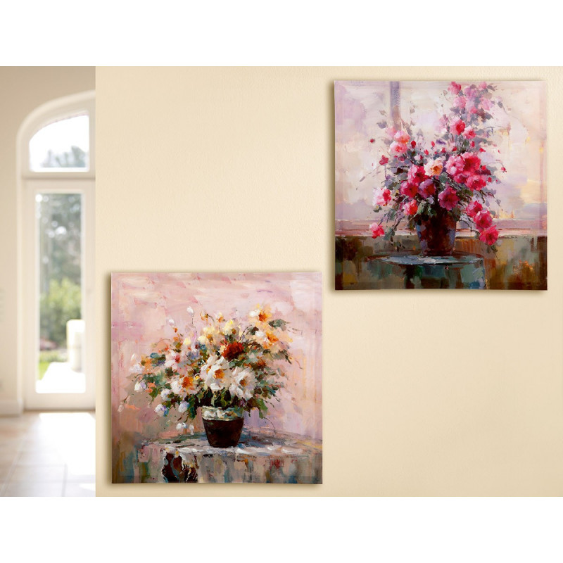 Gilde Bild Gemälde Blumenbouquet 2 Stück 60x60 cm