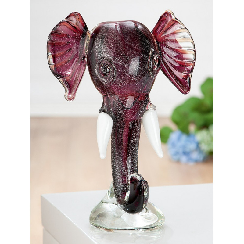 Gilde GlasArt Skulptur Elefanten Büste aubergine