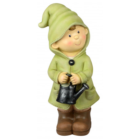 dekojohnson Deko-Figur Kind Junge stehend mit Gießkanne grün Herbstdeko Frühjahrsdeko für Innen und Außen 30cm groß