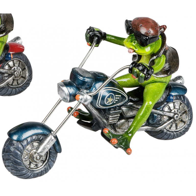 Lustiger Deko Frosch auf dem Motorrad Biker Figur blau
