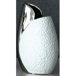 GILDE Vase weiß silber mit Musterung 10x17x26,5 cm