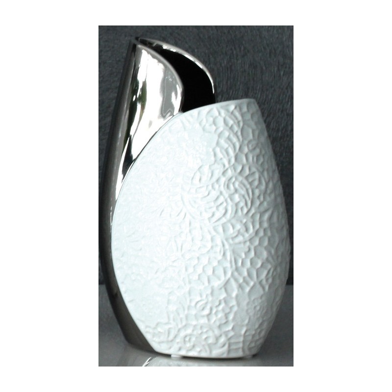 GILDE Vase weiß silber mit Musterung 10x17x26,5 cm