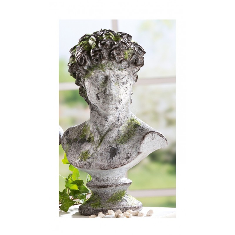 GILDE Dekofigur David im Used Look auf Moossockel, grau grün, 34 cm