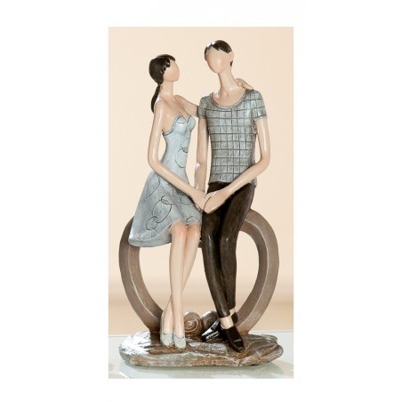 Skulptur Paar Liebespärchen Herzbogen, beige braun , 18x12x24 cm