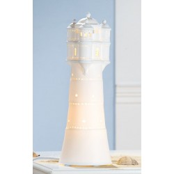 Gilde Porzellan Lampe Leuchtturm weiß
