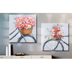 Gilde Bild Gemälde Blumenfahrrad 2 Stück