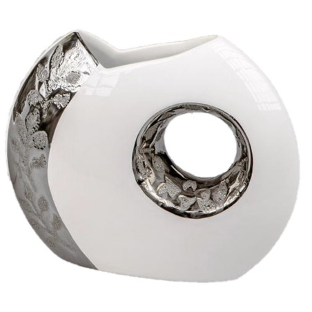 Formano Moderne Vase mit Loch in weiß silber 26 cm